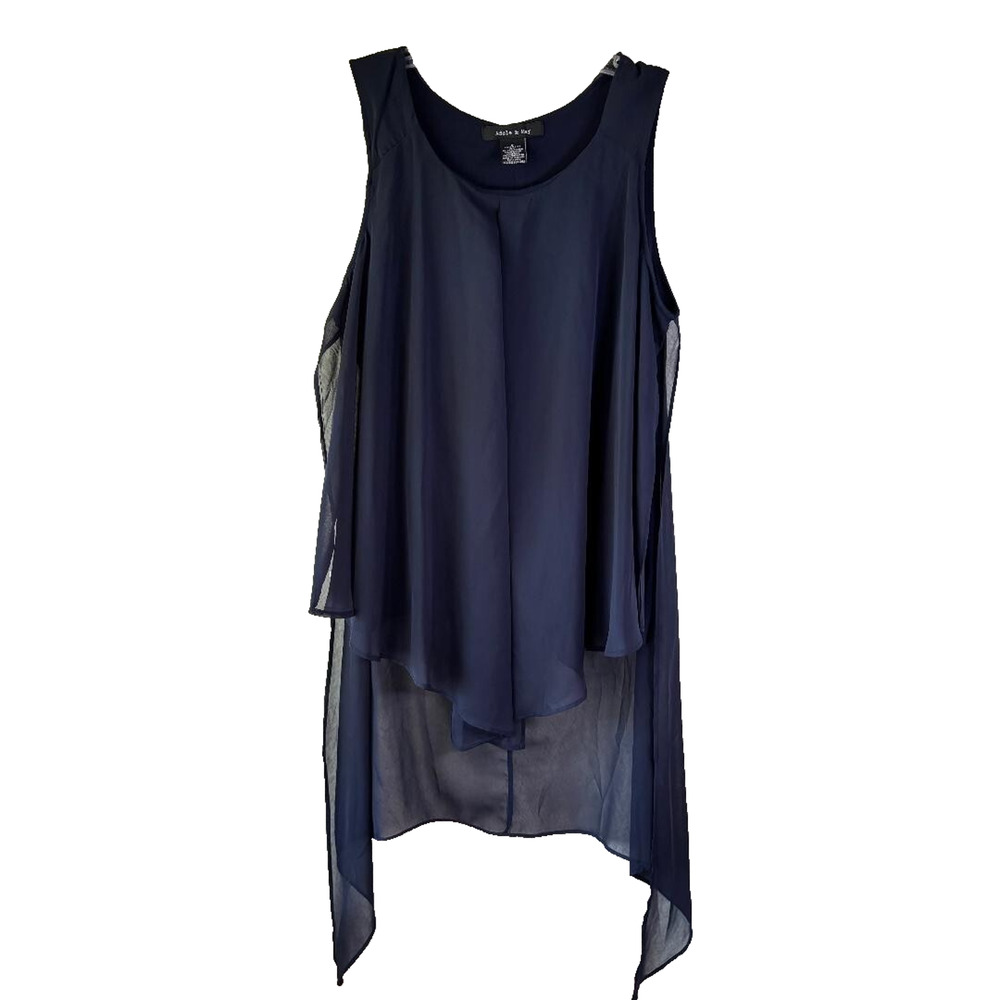Adele & May‎ Navy Sleeveless Dressy Tunic Top with sheer flowy cover Size S